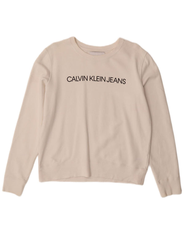 Γυναικείο γραφικό φούτερ Calvin Klein Jeans Jumper UK 14 Medium White