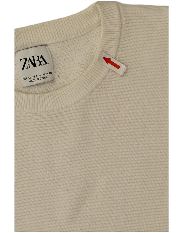Ανδρικό πουλόβερ Zara με λαιμόκοψη, μεσαίο λευκό βαμβακερό