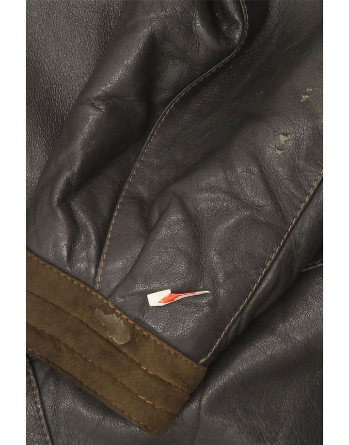Vintage Γυναικείο Δερμάτινο Μπουφάν IT 44 Medium Grey Colourblock Leather
