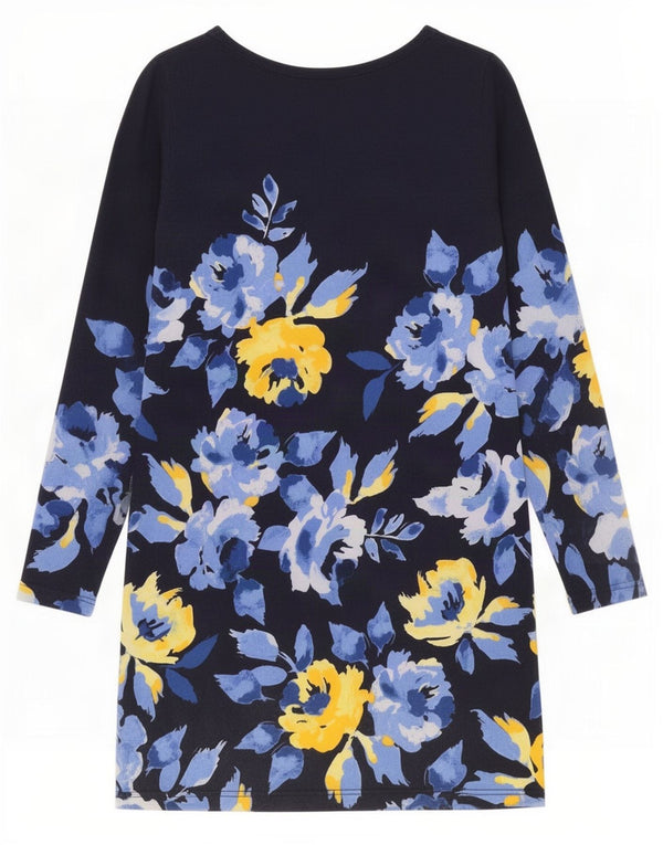 Γυναικείο μακρυμάνικο φόρεμα Joules Shift UK 10 Small Navy Blue Floral βαμβακερό