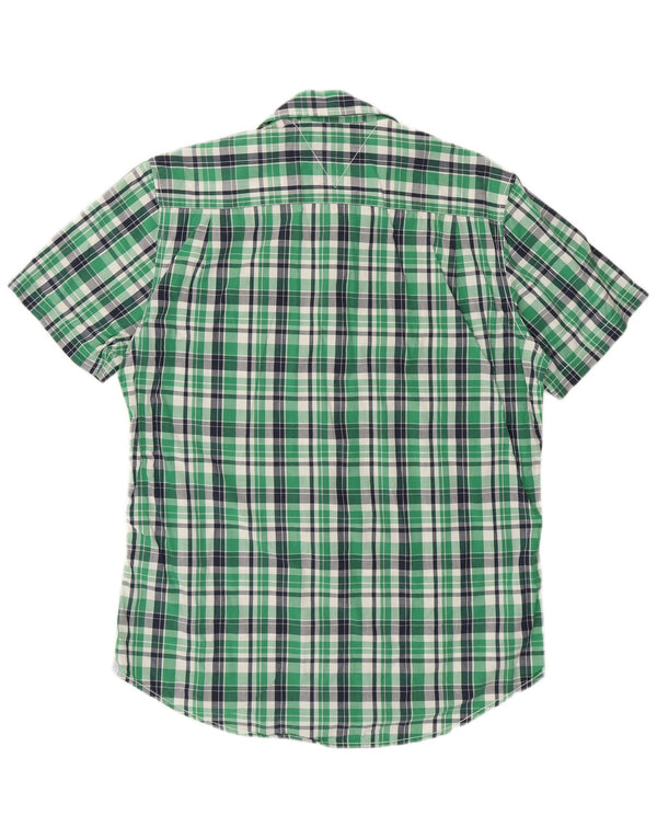 Tommy Hilfiger Mens Short Sleeve Custom Fit Shirt Medium Green Check Cotton