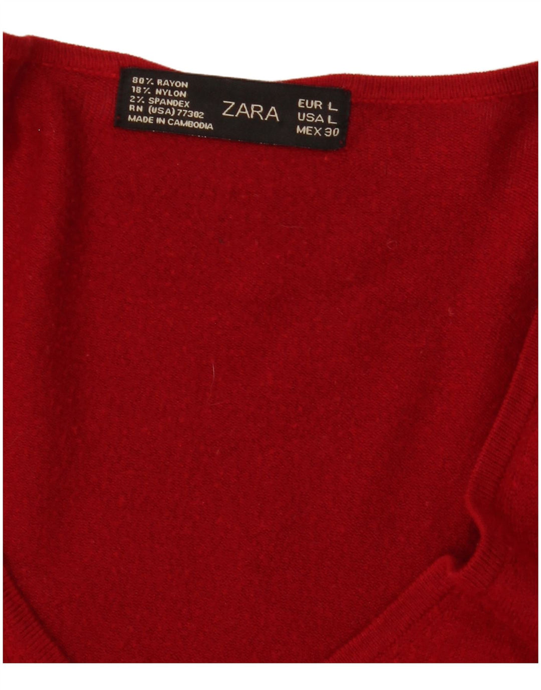 Zara Γυναικείο πουλόβερ με V λαιμόκοψη UK 14 Large Red Rayon