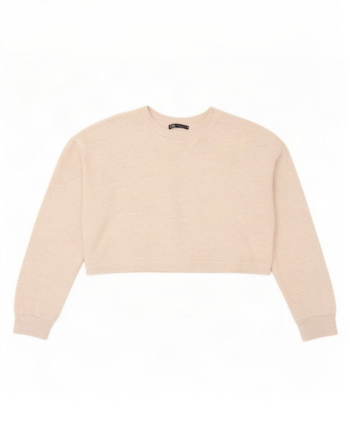 Zara Γυναικεία Crop Oversized Top μακρυμάνικο UK 10 Small Beige Polyester