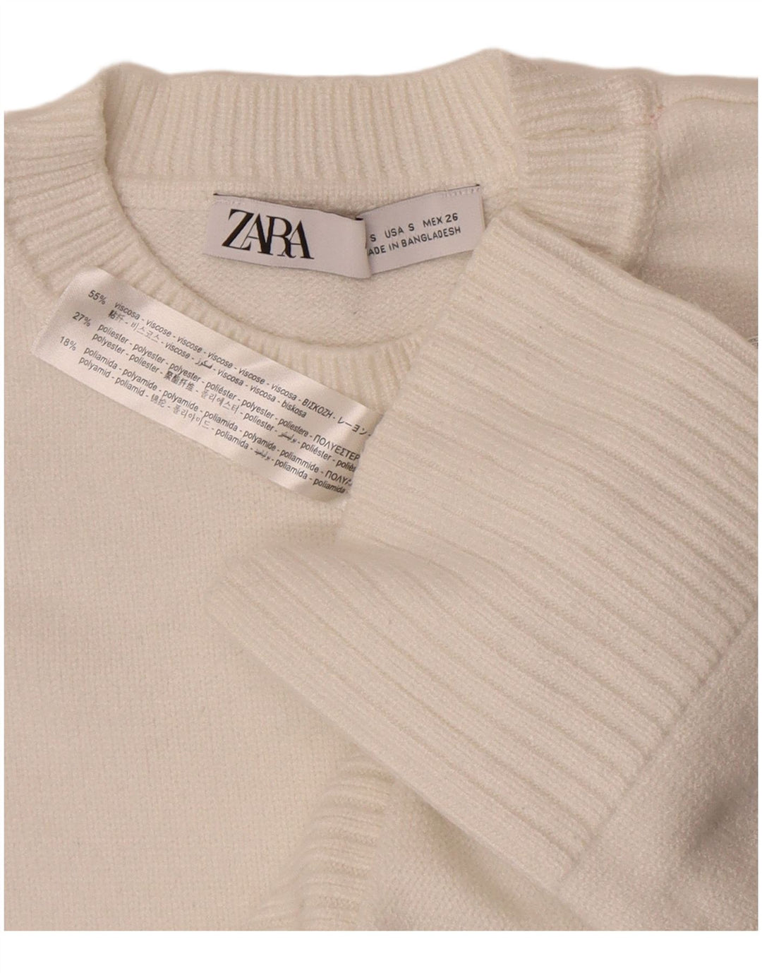 Zara γυναικείο πουλόβερ υπερμεγέθη Crew Neck Jumper UK 10 Small White Viscose