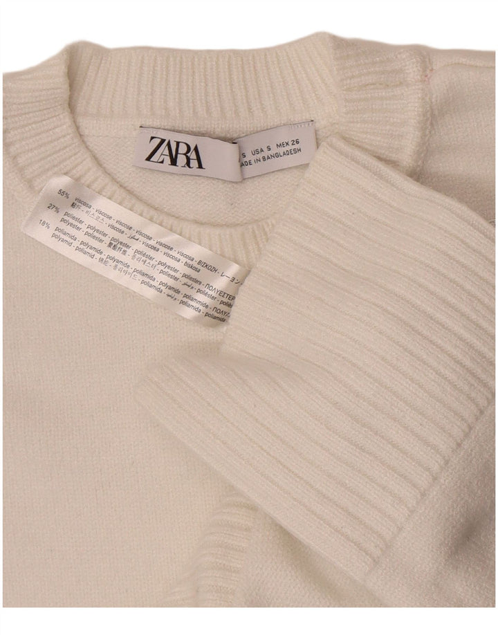 Zara γυναικείο πουλόβερ υπερμεγέθη Crew Neck Jumper UK 10 Small White Viscose
