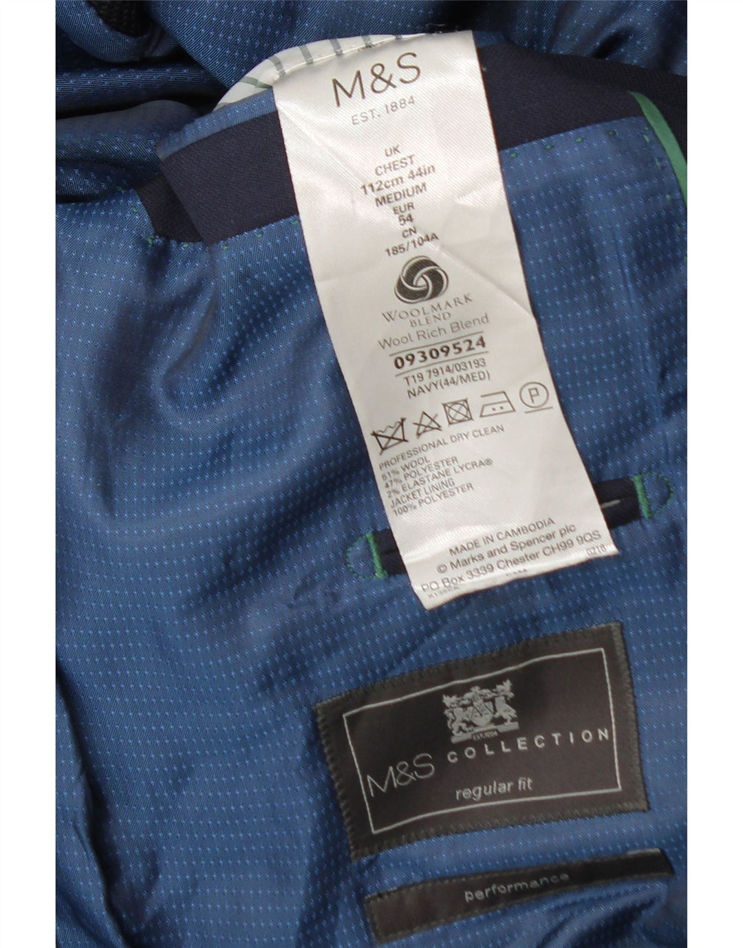 Marks & Spencer Ανδρικό μπουφάν μπλέιζερ με 2 κουμπιά κανονική εφαρμογή UK 44 XL Navy Blue