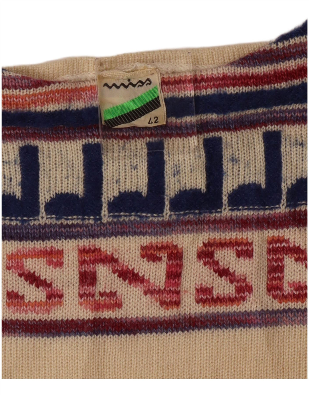 Γυναικείο πουλόβερ με λαιμόκαυστο VINTAGE IT 42 Medium Off White γεωμετρικό
