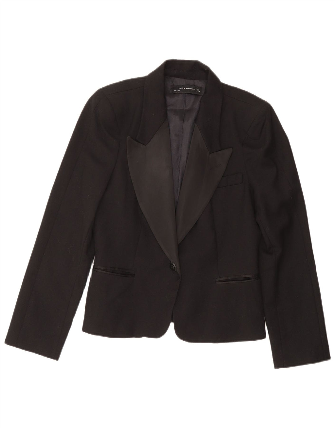 Zara Γυναικείο σακάκι 1 κουμπιού blazer UK 16 μεγάλο μαύρο μαλλί