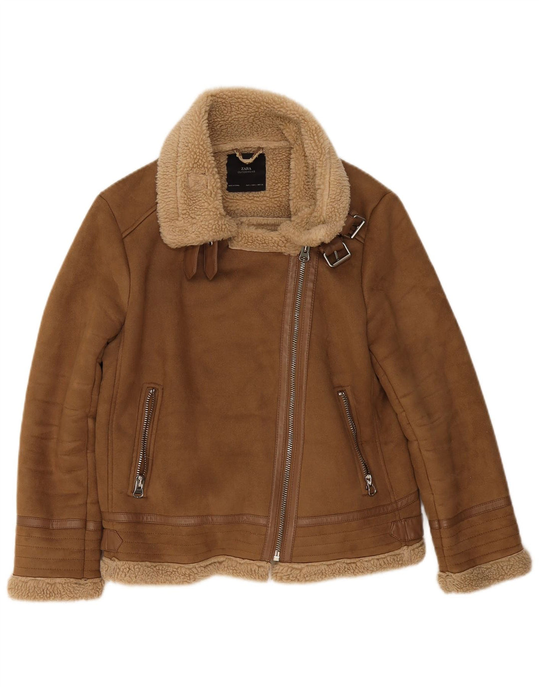 Zara Γυναικείο Σέρπα Μπουφάν UK 16 Large Beige Polyester