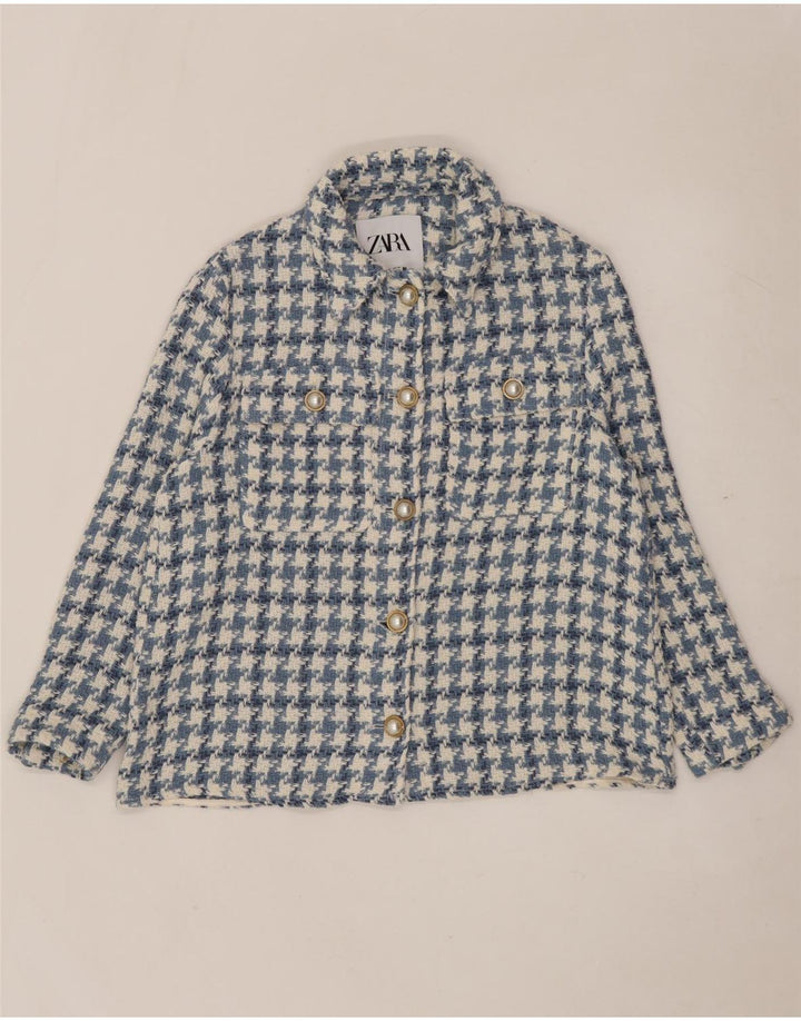 Zara Γυναικείο Oversized Bomber Jacket UK 10 Small Blue Houndstooth Βαμβακερό