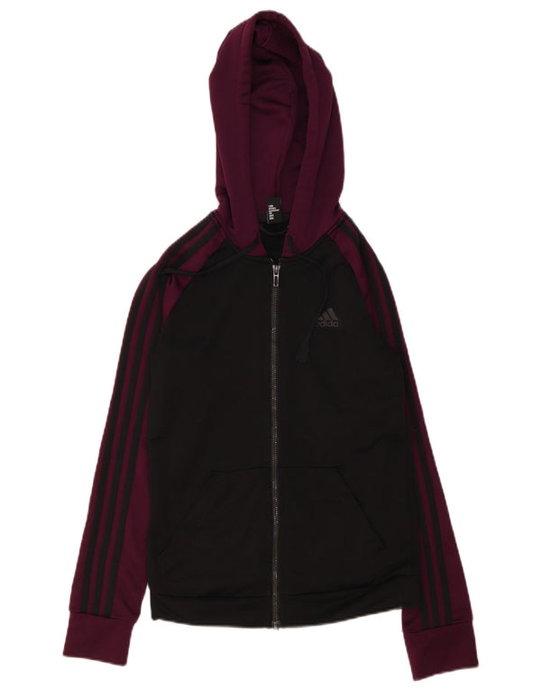 Γυναικείο πουλόβερ με κουκούλα με φερμουάρ Adidas UK 4/6 XS μαύρο πολυεστέρα
