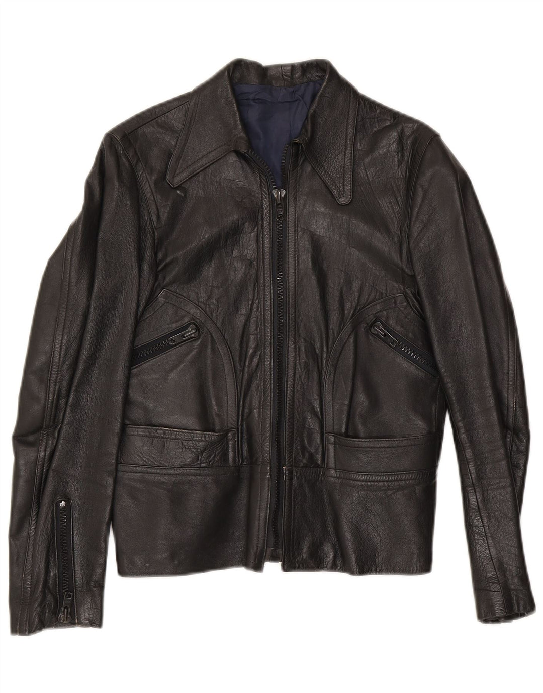 VINTAGE Γυναικείο Δερμάτινο Μπουφάν UK 8 Small Black