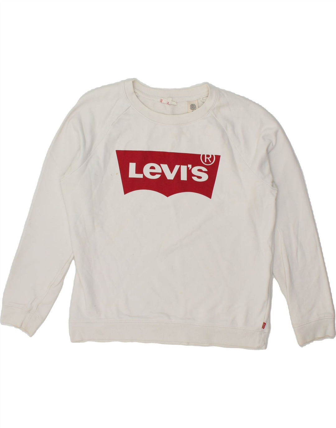LEVI'S Womens Oversized Graphic Sweatshirt Jumper UK 10 Small White Cotton Vintage Levi's and Second-Hand Levi's from Messina Hembry 