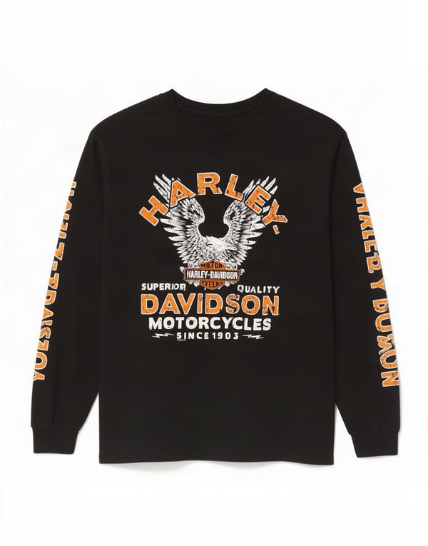 Ανδρικό γραφικό τοπ Harley Davidson, μακρυμάνικο μεγάλο μαύρο βαμβακερό