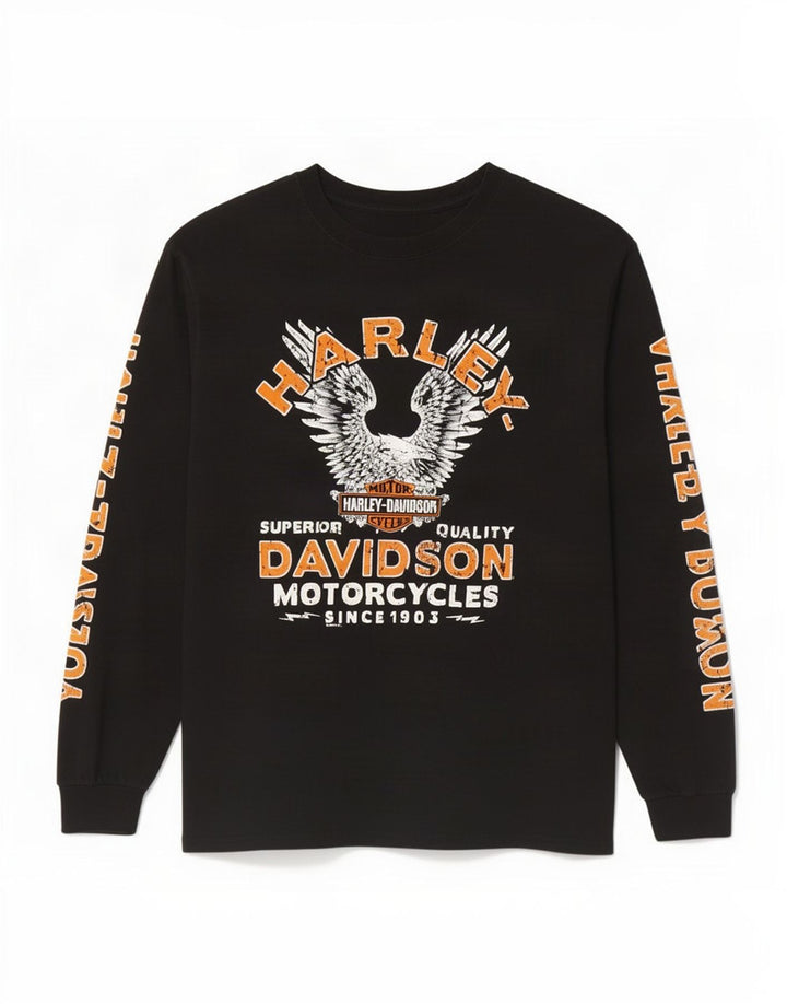 Ανδρικό γραφικό τοπ Harley Davidson, μακρυμάνικο μεγάλο μαύρο βαμβακερό