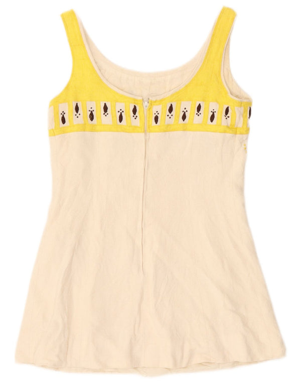 Vintage γυναικεία αμάνικη μπλούζα τοπ UK 10 Small White Colourblock