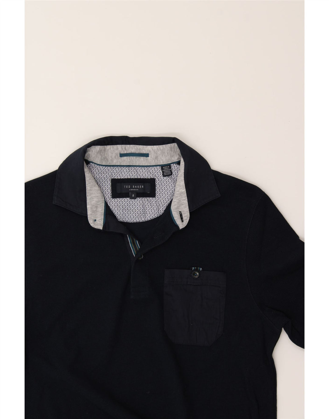 TED BAKER Mens Long Sleeve Polo Shirt Size 2 Small Navy Blue Cotton Vintage Ted Baker and Second-Hand Ted Baker from Messina Hembry 