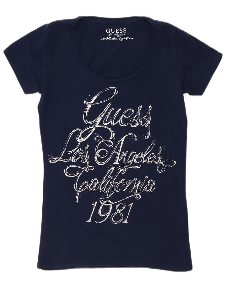 Γυναικείο γραφικό μπλουζάκι Guess Top UK 12 Medium Navy Blue