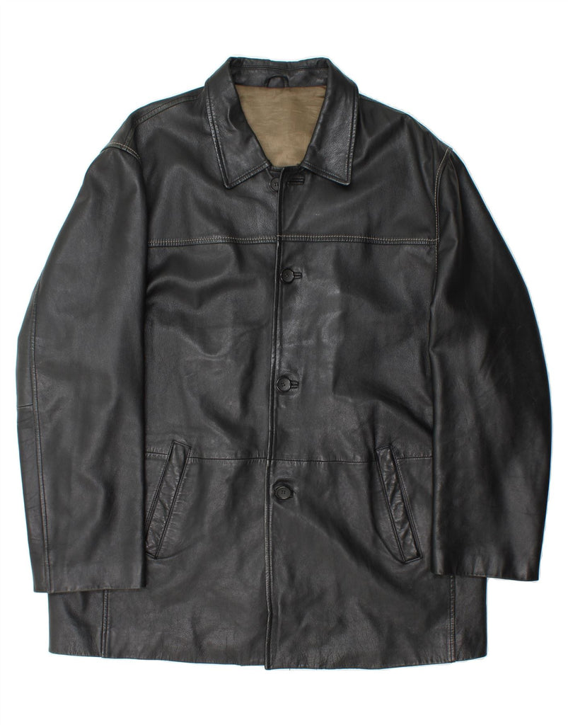 RIVER ISLAND Mens Leather Coat UK 42 XL Black Leather Vintage River Island and Second-Hand River Island from Messina Hembry 