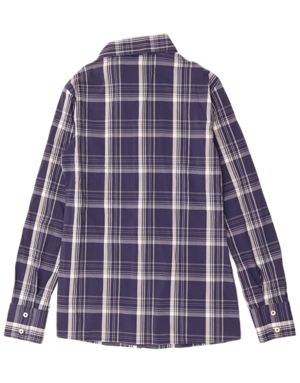 BENETTON Γυναικείο πουκάμισο UK 10 Small Navy Blue Check Cotton