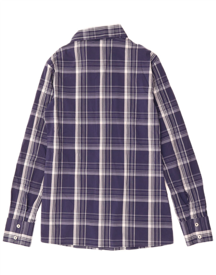 BENETTON Γυναικείο πουκάμισο UK 10 Small Navy Blue Check Cotton