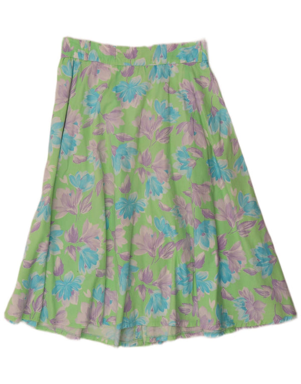 Vintage Γυναικεία Midi Flared Φούστα IT 42 Medium W30 Πράσινη φλοράλ βαμβακερή