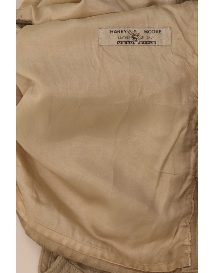 Vintage Mens Suede Utility Gilet IT 48 Medium Beige Leather