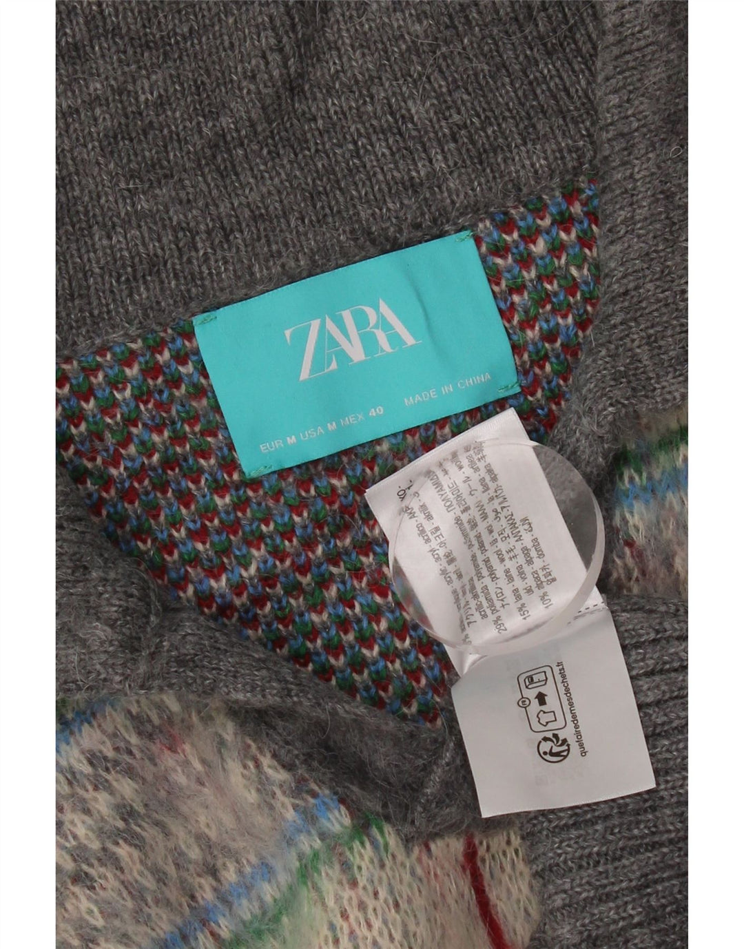 Zara γυναικείο πουλόβερ υπερμεγέθη Crop Polo με λαιμόκοψη UK 14 Medium Grey Check
