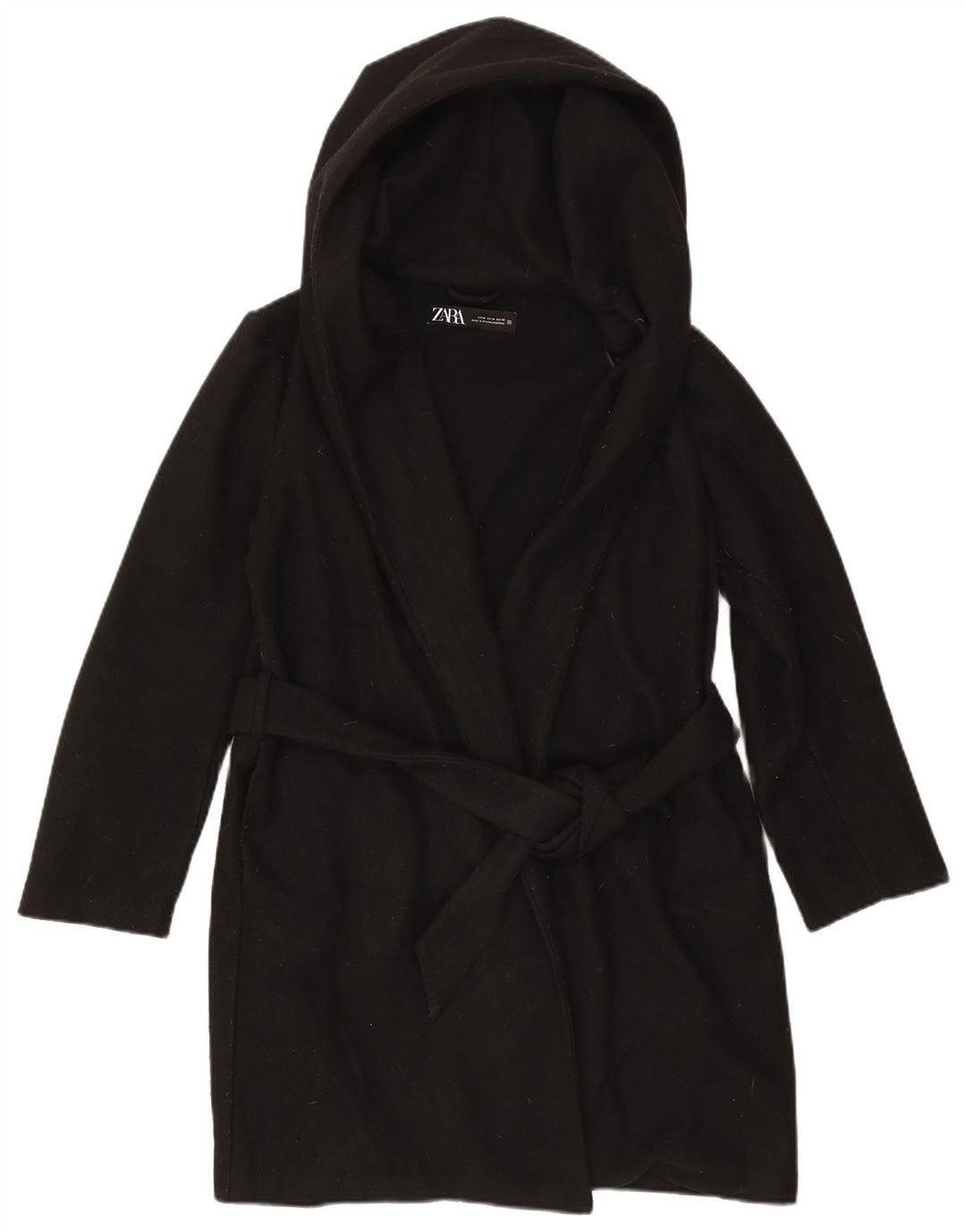Zara Γυναικείο πανωφόρι με κουκούλα UK 14 Medium Black Polyester
