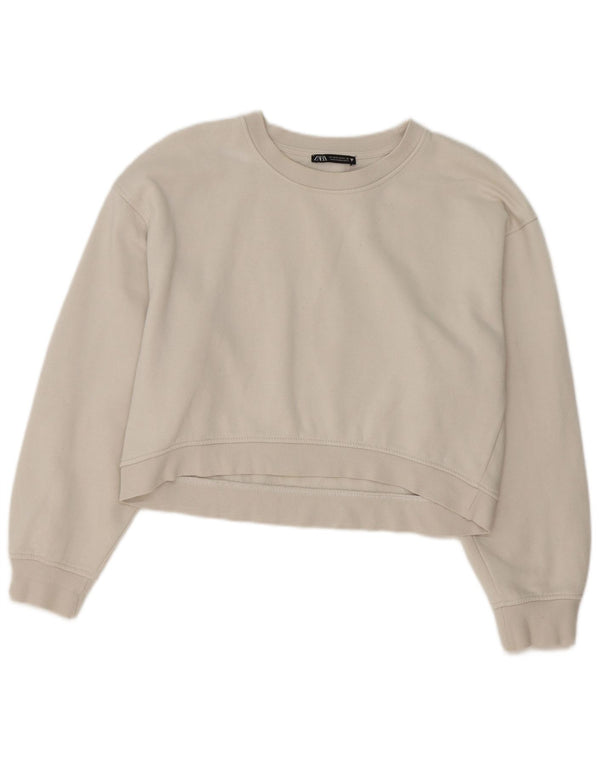 Zara Γυναικεία φούτερ Crop Jumper UK 14 Medium Off White Βαμβακερό