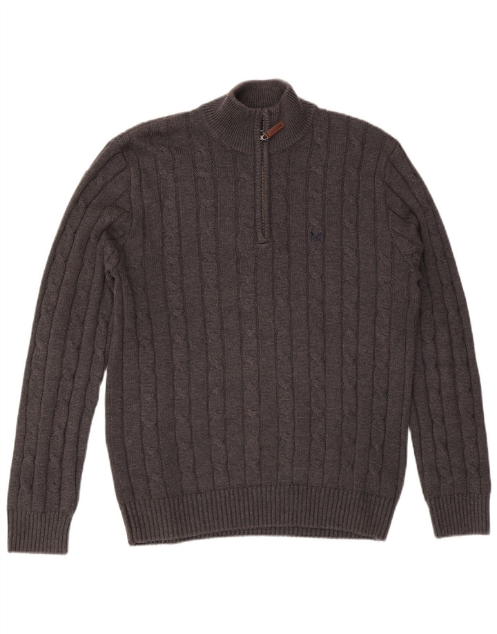 Ανδρικό πουλόβερ με φερμουάρ Crew Clothing, μεσαίο βαμβακερό γκρι