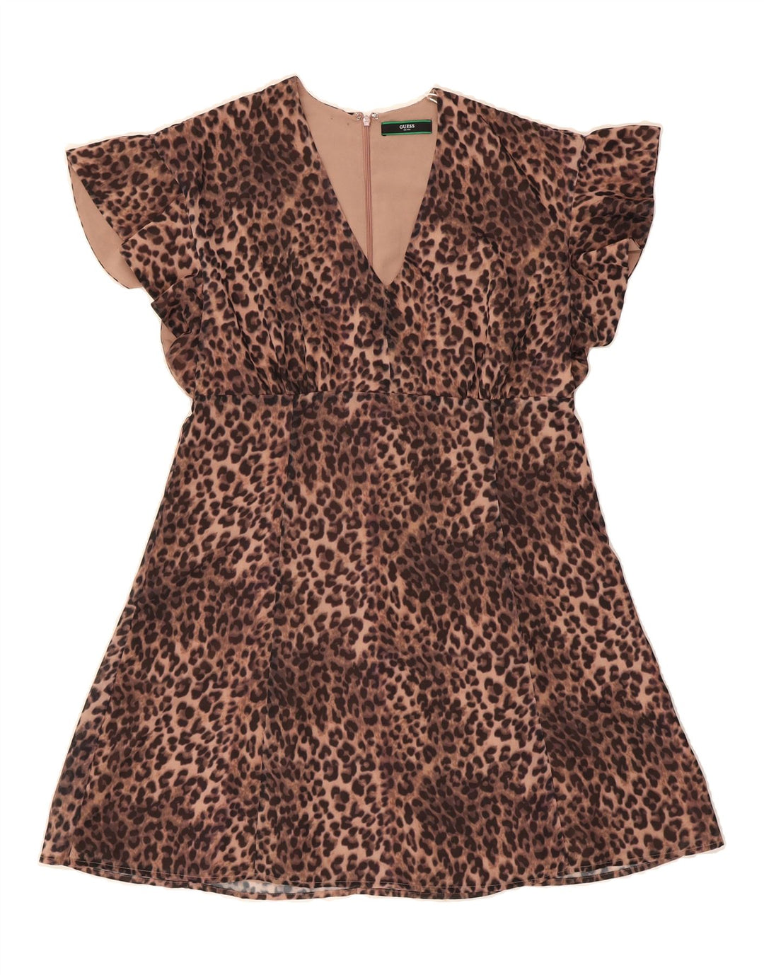GUESS Womens A-Line Dress UK 12 Medium Brown Animal Print Polyester Vintage Guess and Second-Hand Guess from Messina Hembry 