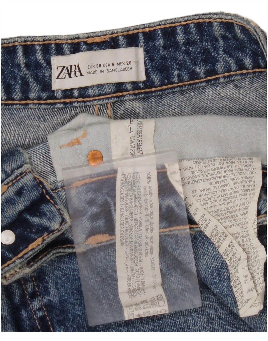ZARA Γυναικεία ψηλόμεσα ταλαιπωρημένα τζιν EU 38 Small W28 L27 Blue