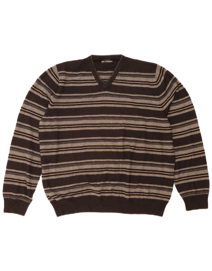 Ανδρικό πουλόβερ Marks & Spencer Autograph V-Neck Jumper XL Μαύρο ριγέ