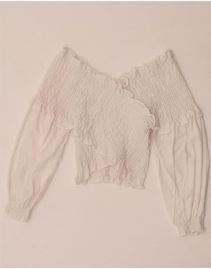 Zara γυναικείο μακρυμάνικο μπλουζάκι ώμου Crop Off UK 12 Medium White