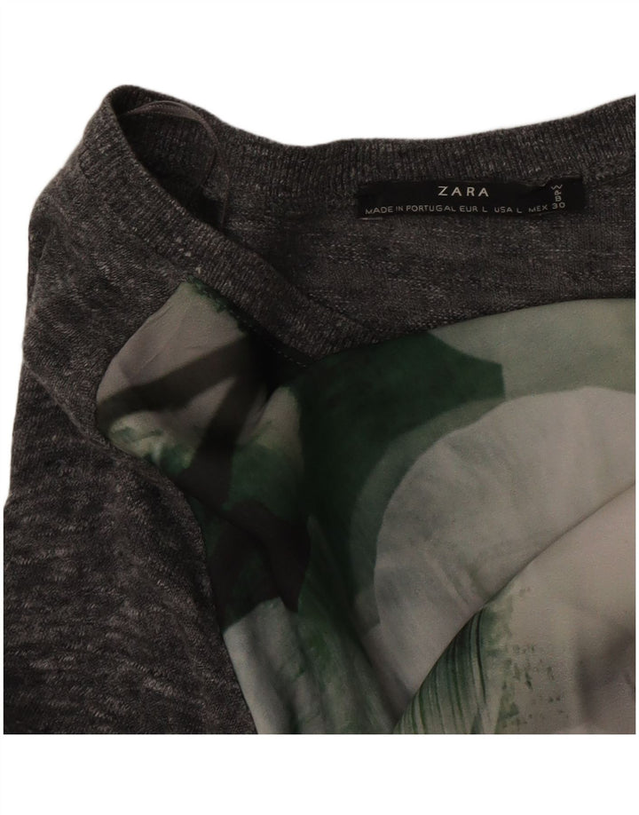 Zara Γυναικεία Μπλούζα Τοπ UK 16 Large Grey Floral