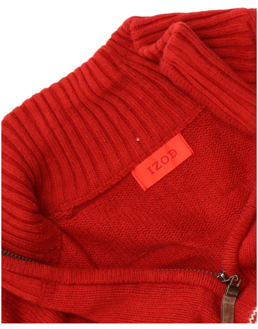 Ανδρικό πουλόβερ με φερμουάρ IZOD, Medium Red Fair Isle