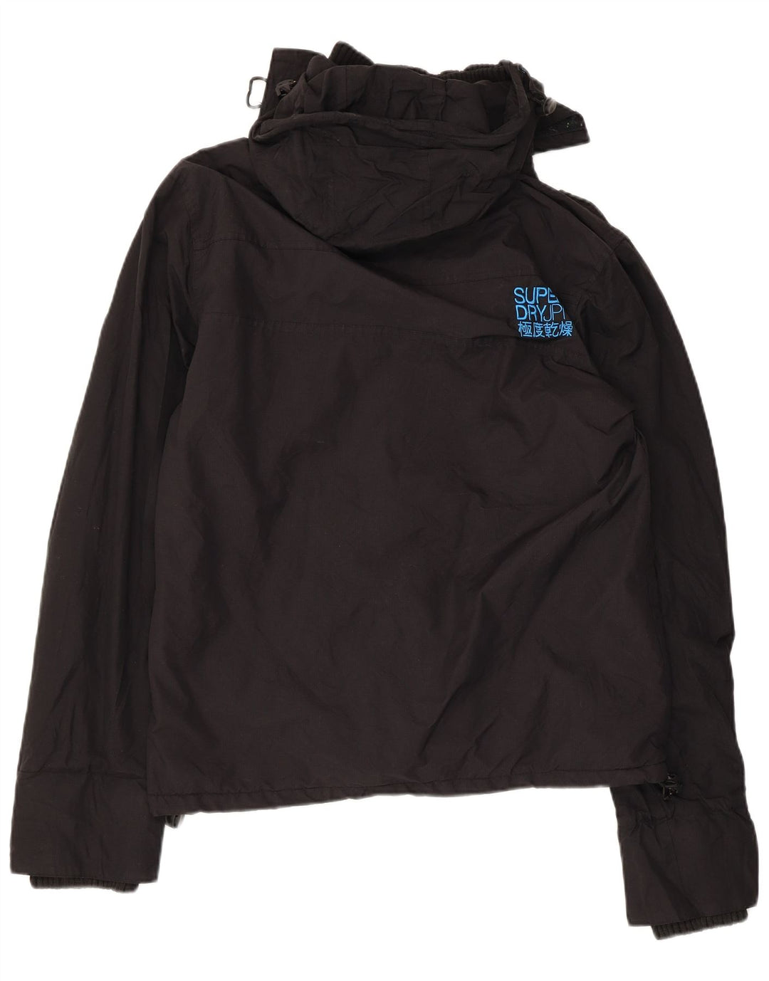 SUPERDRY Γυναικείο Μπουφάν με κουκούλα αντιανεμικό UK 16 μεγάλο μαύρο νάιλον
