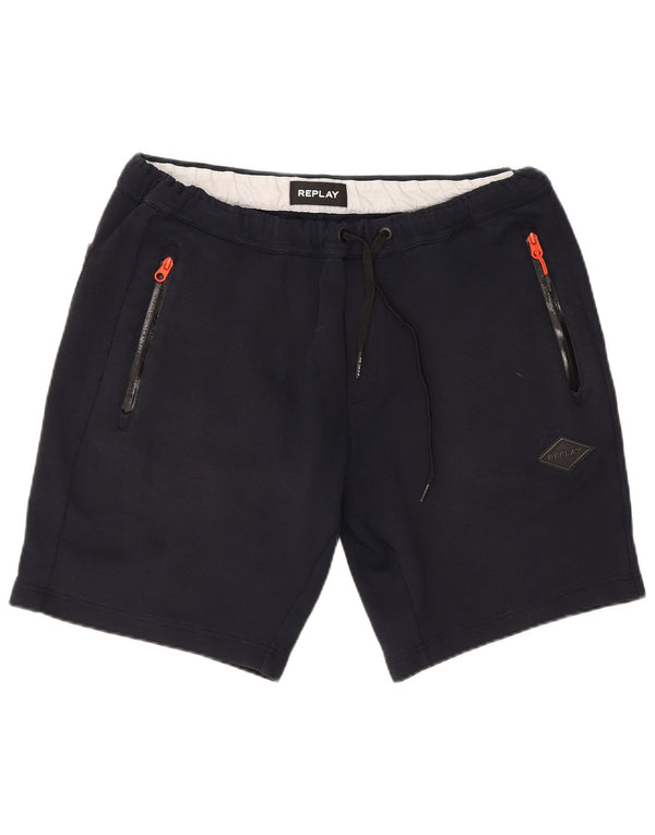 Ανδρικό γραφικό αθλητικό σορτς Replay XL Navy Blue Cotton