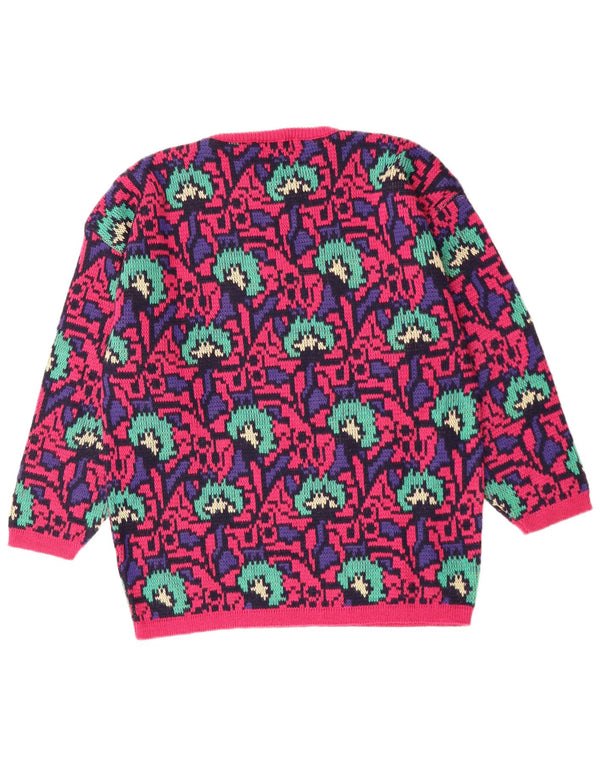 Γυναικείο πουλόβερ Vintage Abstract Pattern Crew Neck Jumper UK 16 Large Pink