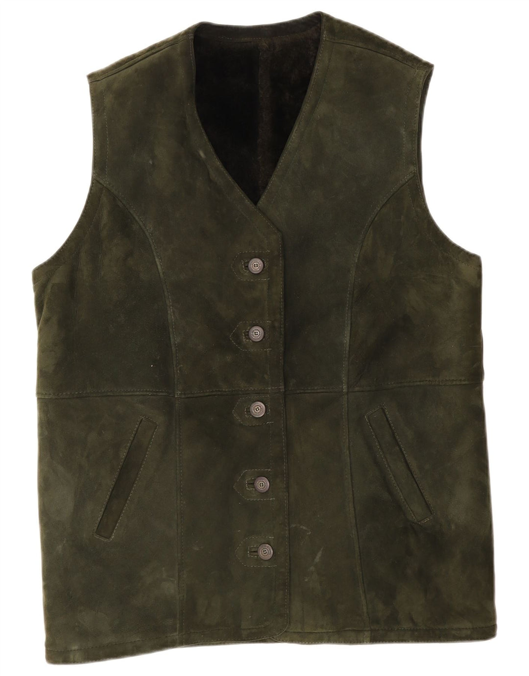 Vintage Γυναικείο Suede Gilet UK 14 Large Khaki