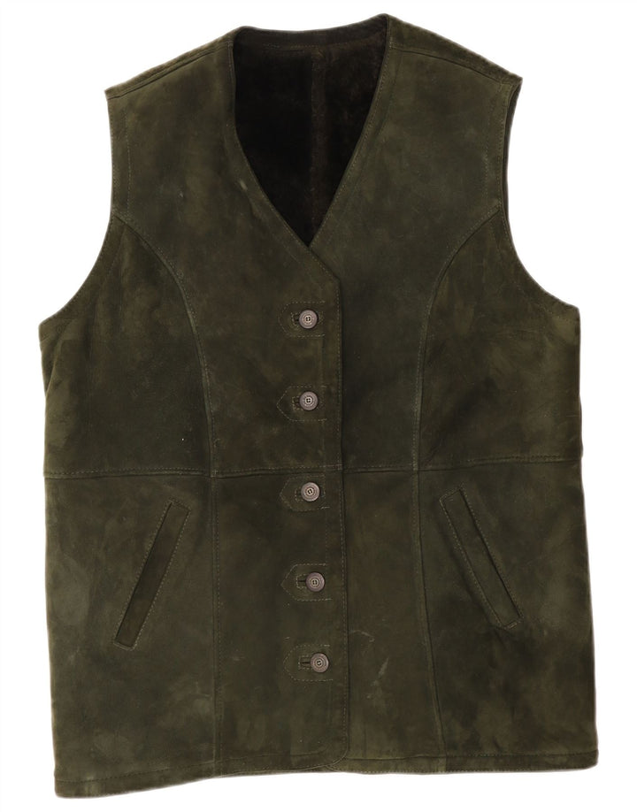 Vintage Γυναικείο Suede Gilet UK 14 Large Khaki