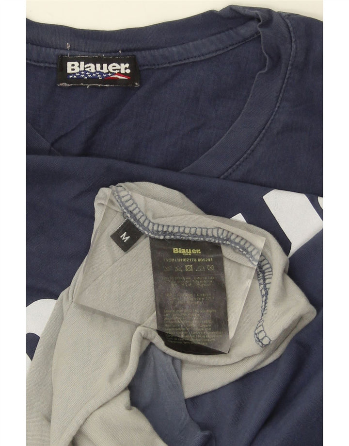 BLAUER Mens Graphic T-Shirt Top Medium Navy Blue Colourblock Cotton Vintage Blauer and Second-Hand Blauer from Messina Hembry 