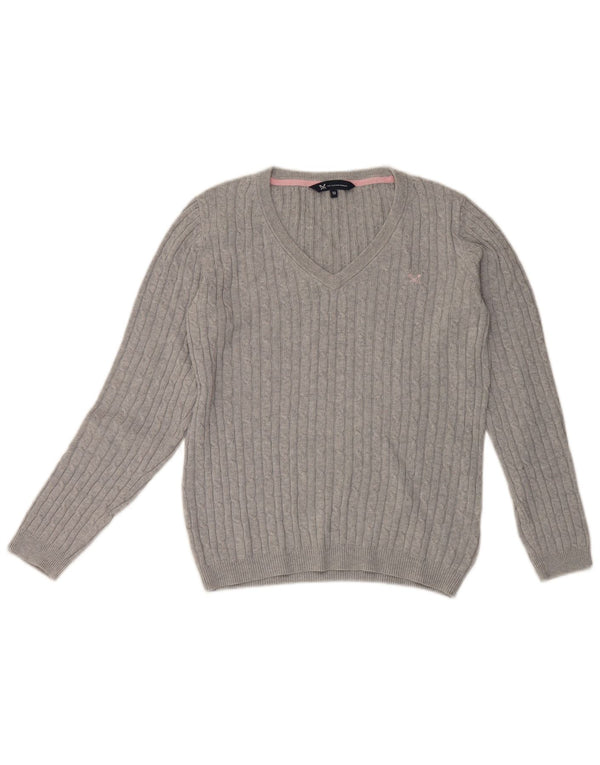 Crew Clothing Γυναικείο πουλόβερ με λαιμόκοψη με V λαιμόκοψη UK 12 μεσαίο βαμβακερό γκρι