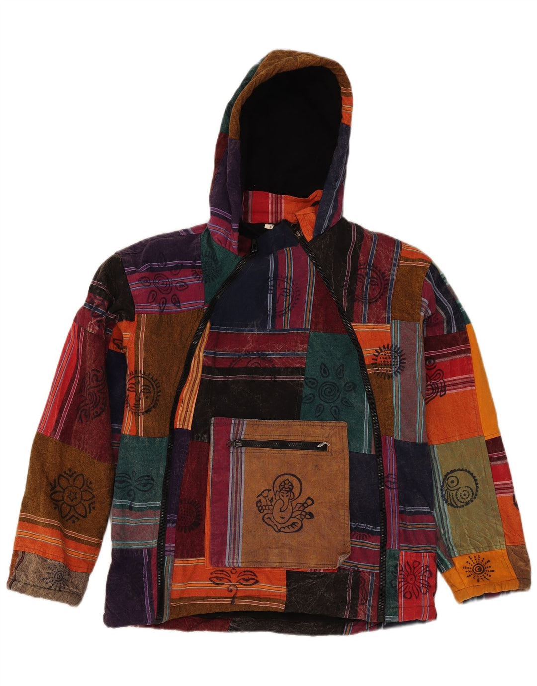 Vintage Ανδρικό μπουφάν Anorak με κουκούλα UK 36 Small πολύχρωμο Patchwork Aztec