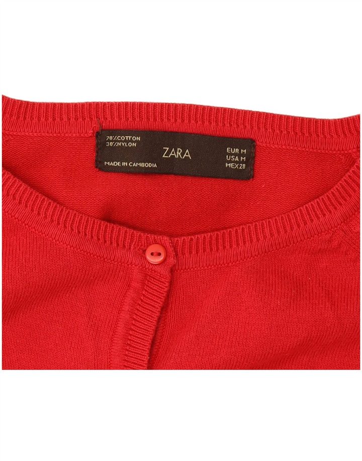 Zara Γυναικείο πουλόβερ ζακέτα UK 12 μεσαίο κόκκινο βαμβακερό