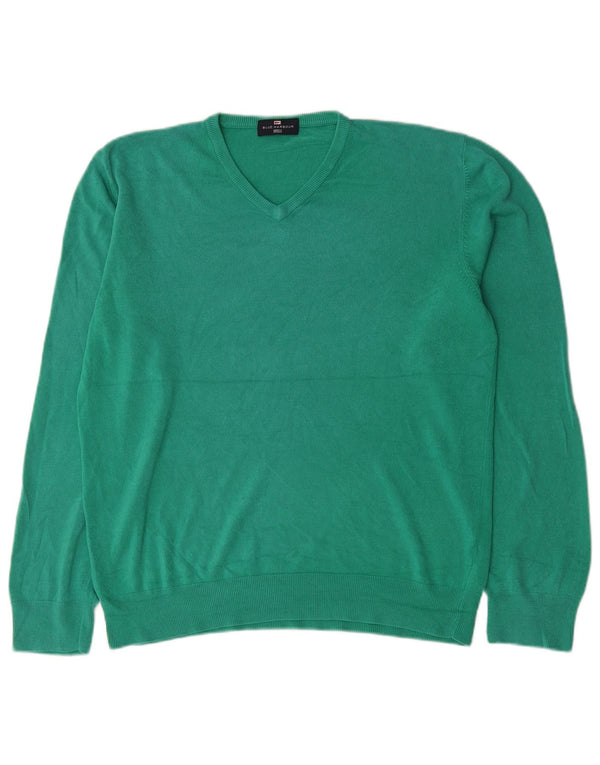 Ανδρικό πουλόβερ Marks & Spencer Blue Harbor με λαιμόκοψη με λαιμόκοψη μεγάλο πράσινο