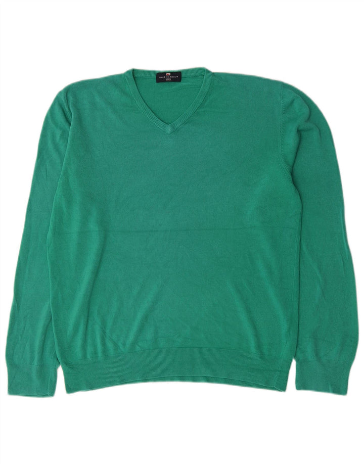 Ανδρικό πουλόβερ Marks & Spencer Blue Harbor με λαιμόκοψη με λαιμόκοψη μεγάλο πράσινο
