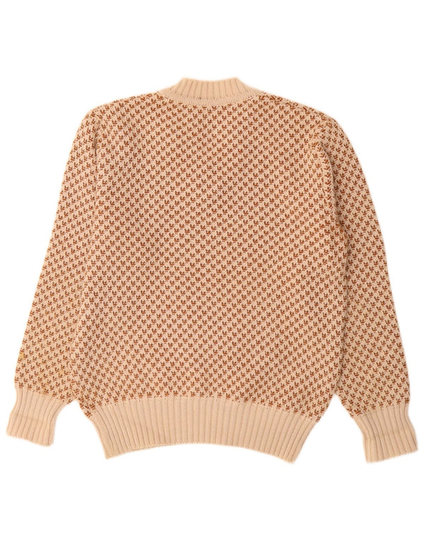 Vintage ανδρικό πουλόβερ με λαιμόκοψη UK 40 Μεσαίο μπεζ γεωμετρικό νέο μαλλί