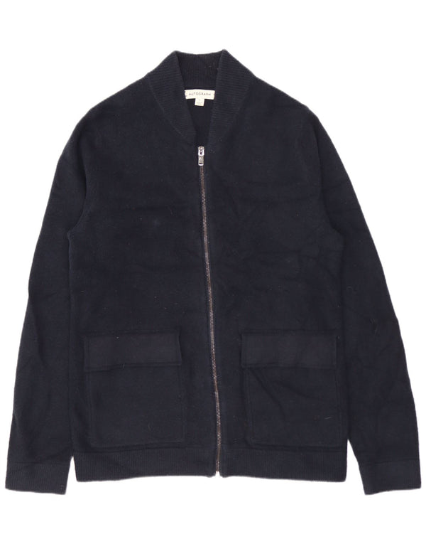 MARKS & SPENCER Ανδρικό πουλόβερ ζακέτα αυτόγραφο Μικρό Navy Blue Polyamide